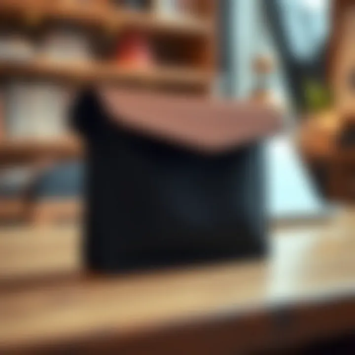 Close-up of a modern pocketbook holder made from sustainable materials
