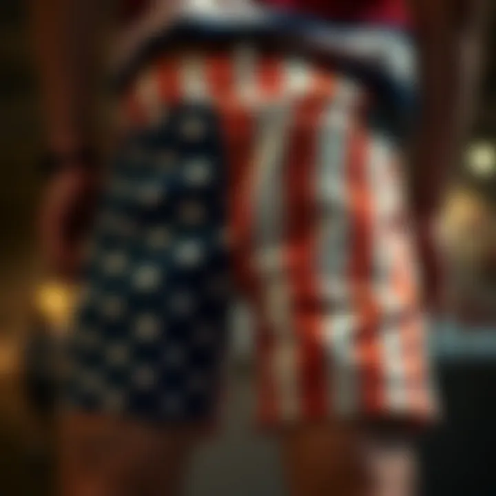 A stylish pair of American flag shorts showcasing intricate design details