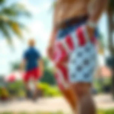 A vibrant outdoor scene featuring American flag shorts in a summer setting