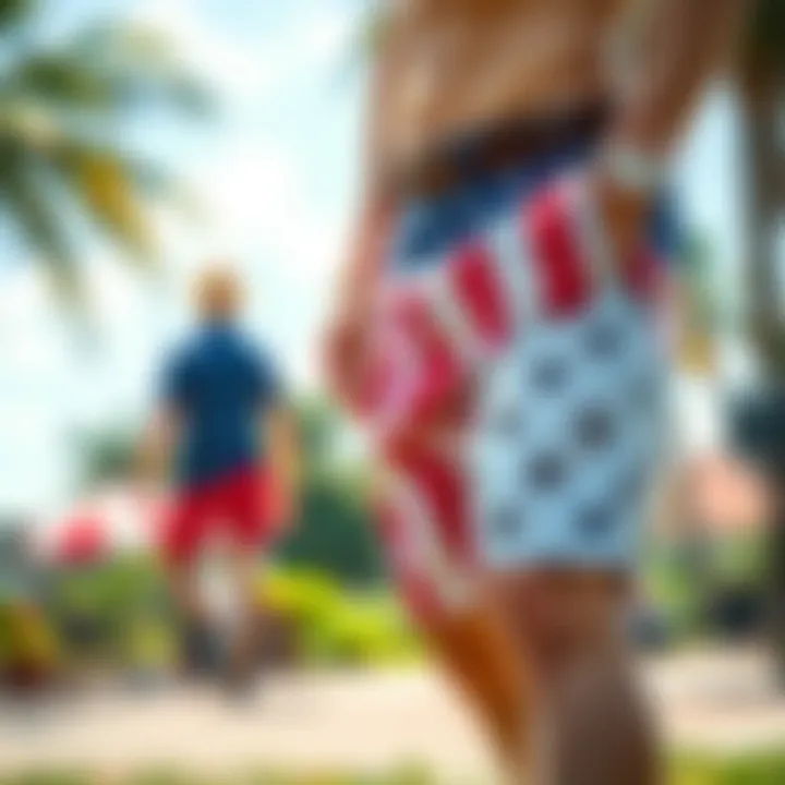 A vibrant outdoor scene featuring American flag shorts in a summer setting