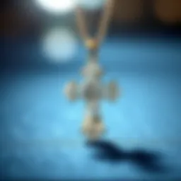 A close-up view of a dazzling moissanite cross pendant showcasing its brilliance