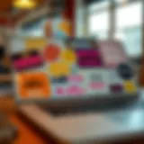 A close-up of a laptop adorned with vibrant motivational stickers showcasing various inspiring quotes.
