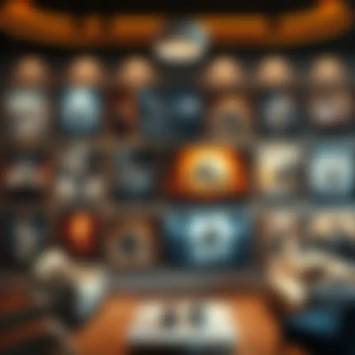 A collage of diverse movie scene wall art styles displayed in an elegant gallery