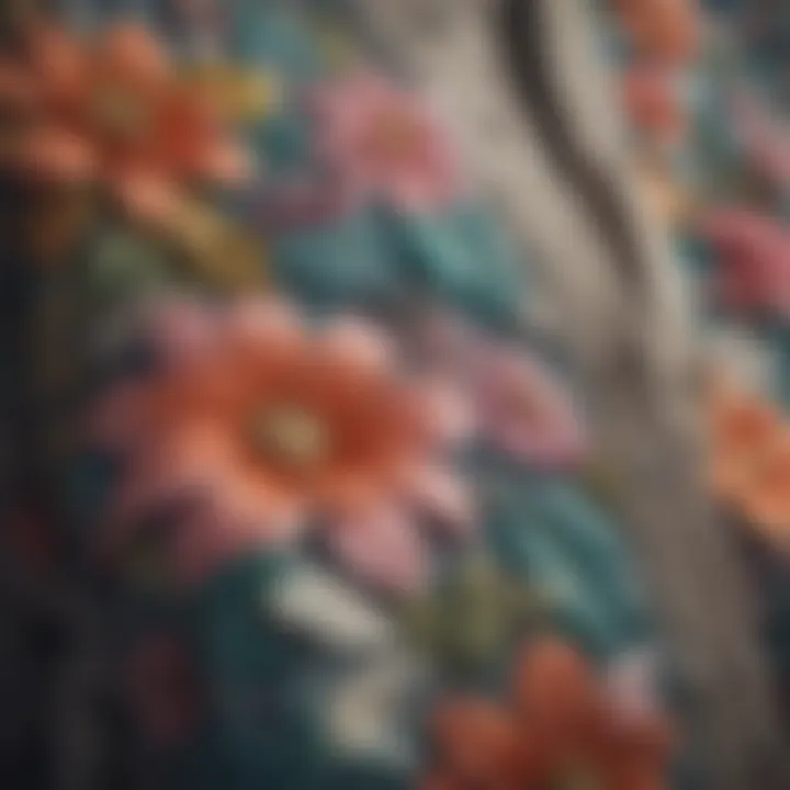 Close-up of intricate floral patterns on a soft cardigan fabric