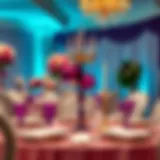 Elegant purple and gold table setting with white accents