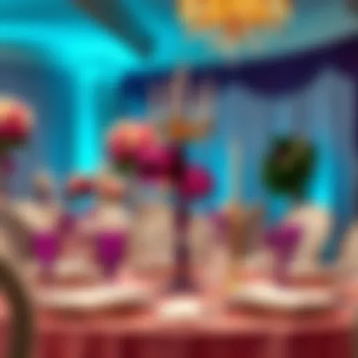 Elegant purple and gold table setting with white accents