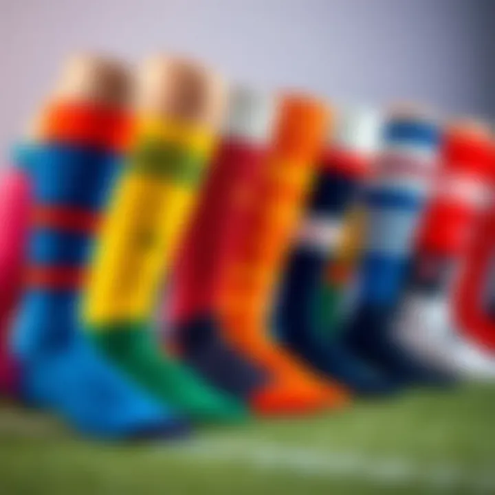 Stylish arrangement of over the knee soccer socks in various colors and patterns