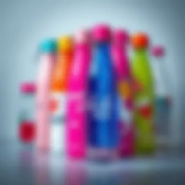 Colorful collection of bridesmaid water bottles with unique designs