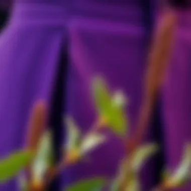 Close-up of sustainable fabric used in a purple skirt suit