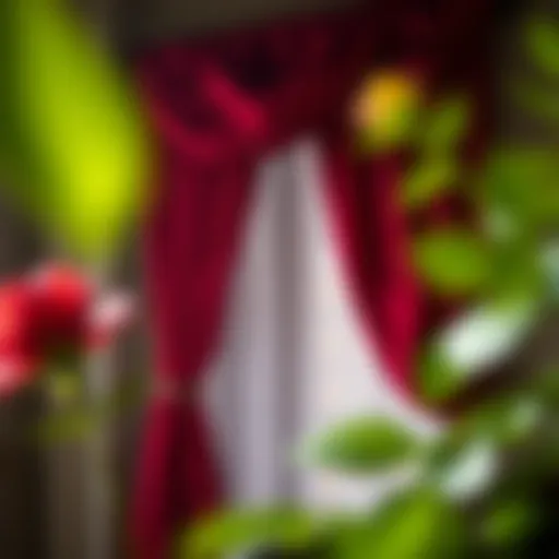 Elegant red rose curtains draping a window