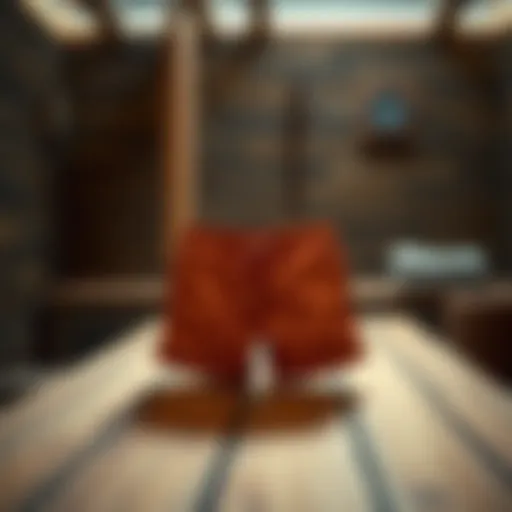 Stylish Sauna Shorts in a Serene Environment A stylish pair of sauna shorts displayed on a wooden bench in a serene sauna setting