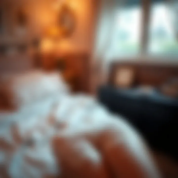 A serene setting featuring see-through lace underwear as part of a luxurious bedroom aesthetic.