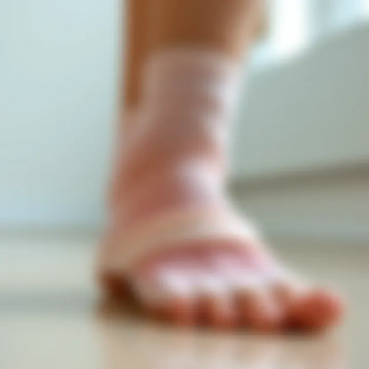 Close-up view of silicone foot sleeve on a foot