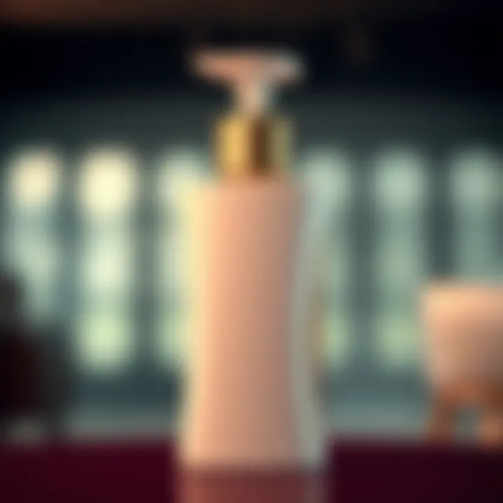 Close-up of a luxury slimming lotion bottle with a sleek design