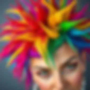 Intricate Colors and Textures Close-up of a vibrant spike wig with intricate color patterns and texture