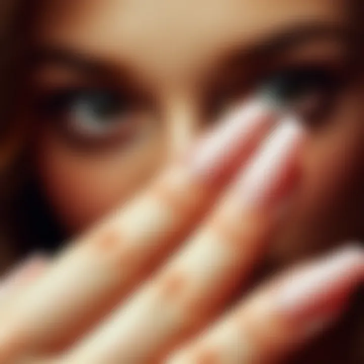 Flawless Application of Stick-On Nails Close-up of properly applied stick-on nails highlighting their seamless look