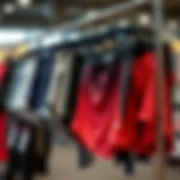 Various styles of stretchy workout shorts displayed on a rack