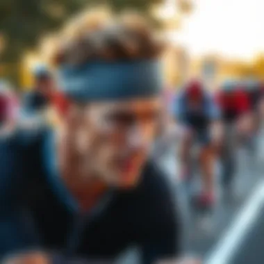 A cyclist wearing a sweat-wicking headband during a race