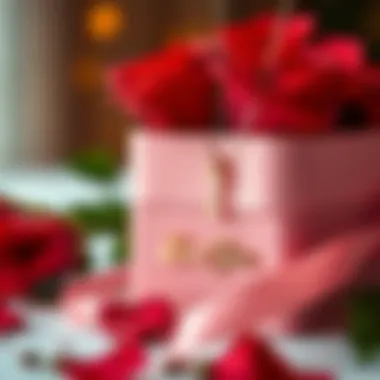 An artistic composition of a rose box and an 'I Love You' necklace, representing romance in gifting.