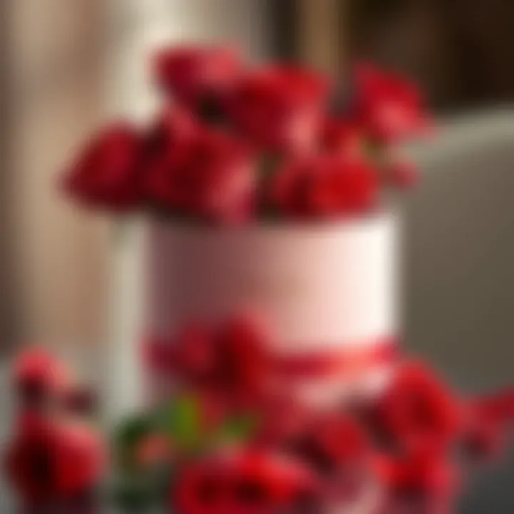 A luxurious rose box beautifully arranged with red roses, symbolizing love and elegance.