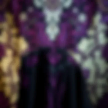 Intricate black and purple tapestry design showcasing elegance and artistry