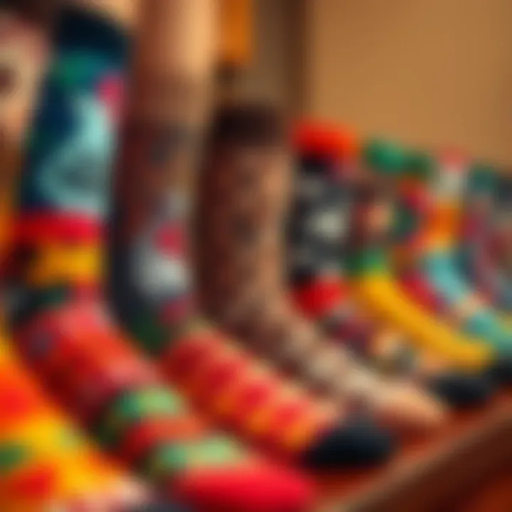 A collection of socks featuring various cultural motifs