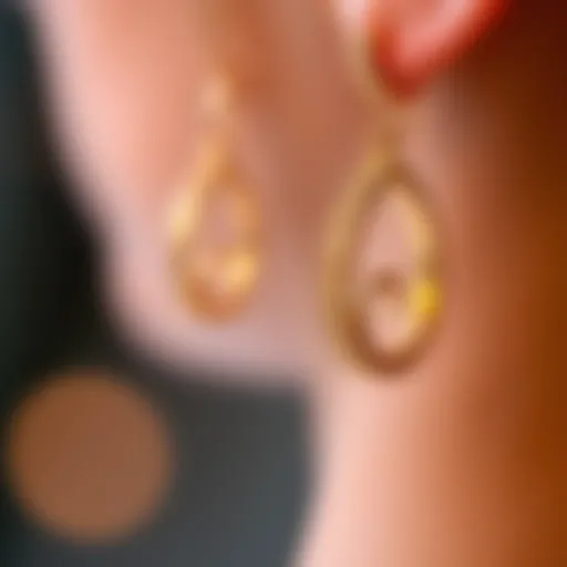 Close-up view of 18g forward helix earrings showcasing unique designs.