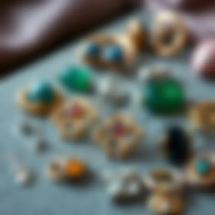 Assortment of materials used in 18g forward helix earrings displayed elegantly.