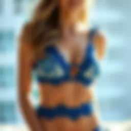 Elegant blue bikini top design showcasing intricate patterns