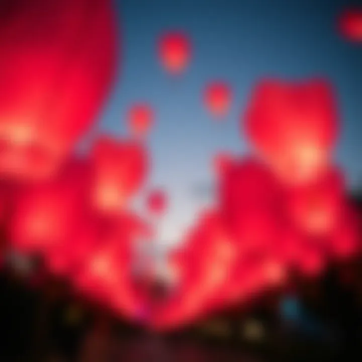 Twilight Glow: The Beauty of Pink Sky Lanterns A vibrant display of pink sky lanterns illuminated against a twilight sky.