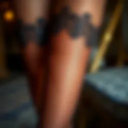 Elegant display of pure silk stockings showcasing intricate lace detail