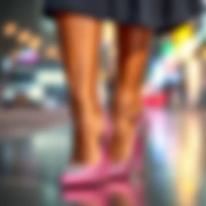 Stylish outfit paired with rhinestone pink heels