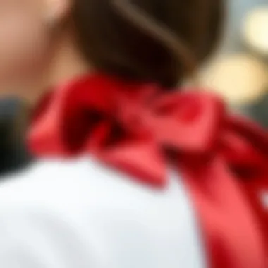 Close-up of satin ribbon enhancing a fashionable outfit