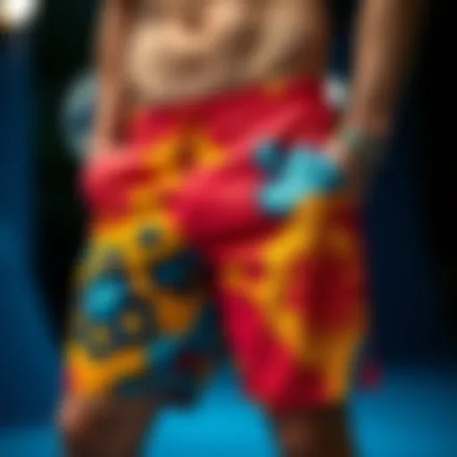 Vibrant Fabric Selection A stylish pair of short shorts in a vibrant fabric.