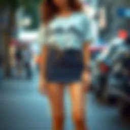 Chic fish net mini skirt styled with a graphic tee