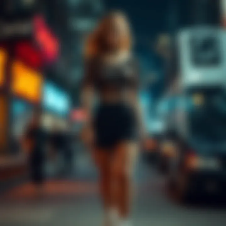 A fashion-forward look featuring layered fish net mini skirts