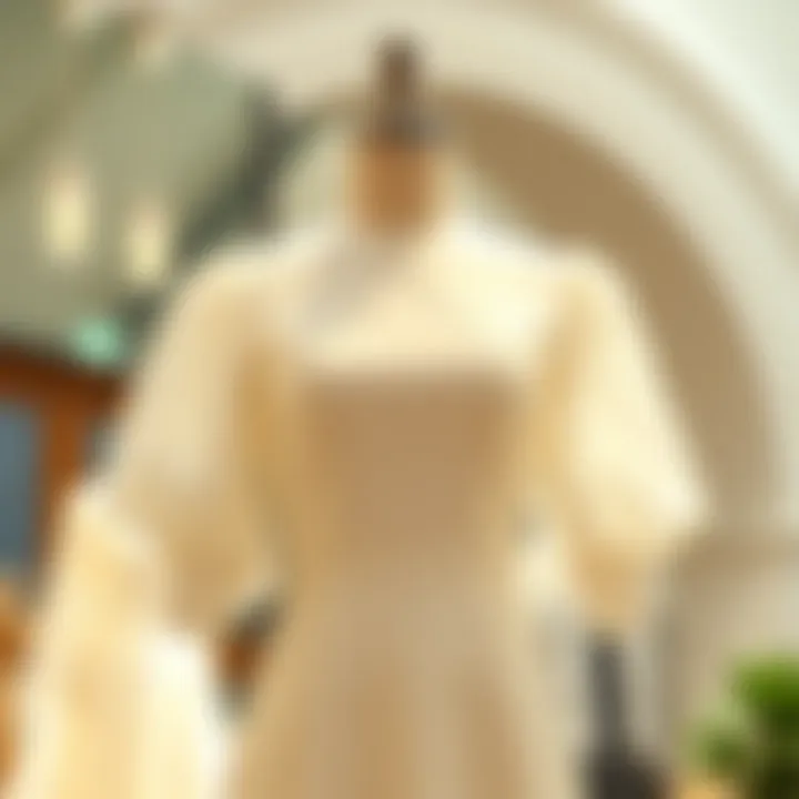 A stylish white graduation dress displayed on a mannequin highlighting the puff sleeves