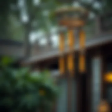 Artistic Bamboo and Metal Wind Chime An elegantly designed wind chime made from bamboo and metal, showcasing craftsmanship