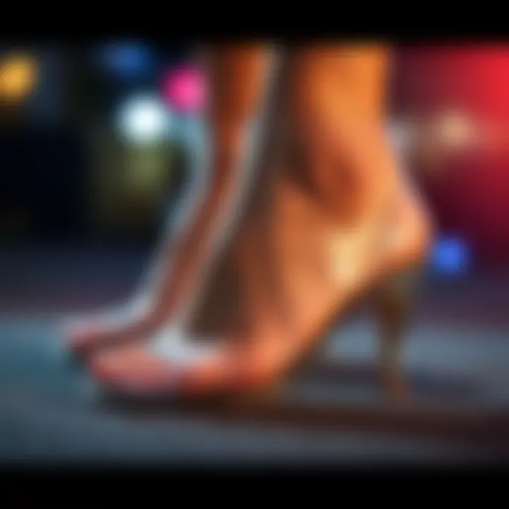 The Allure of Transparency in Footwear Close-up of clear small heel sandals showcasing their transparent quality.