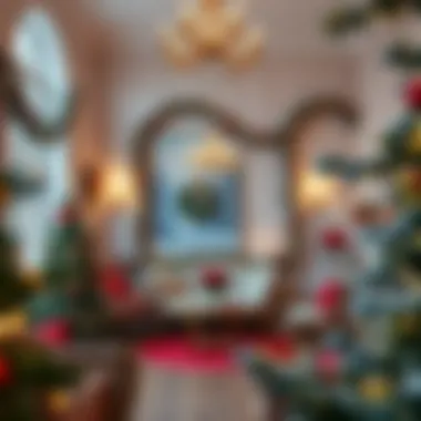 Elegant room adorned with tinsel garlands as festive decor