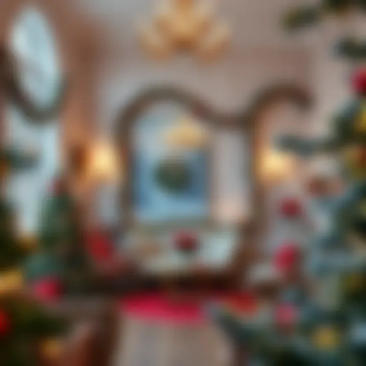 Elegant room adorned with tinsel garlands as festive decor