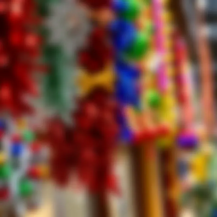 Luxurious display of colorful Christmas tinsel garlands