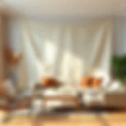 Elegant Linen Tapestry in Modern Setting Elegant linen tapestry adorning a modern living room wall
