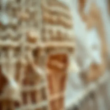 Intricate Details of Linen Tapestry Close-up of intricate linen tapestry details showcasing craftsmanship