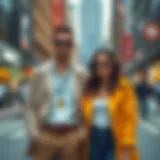 Coordinated Style in Urban Settings Stylish couple wearing coordinated outfits in urban setting