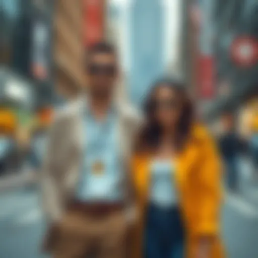 Coordinated Style in Urban Settings Stylish couple wearing coordinated outfits in urban setting