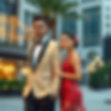 Elegant couple in matching outfits for a formal occasion