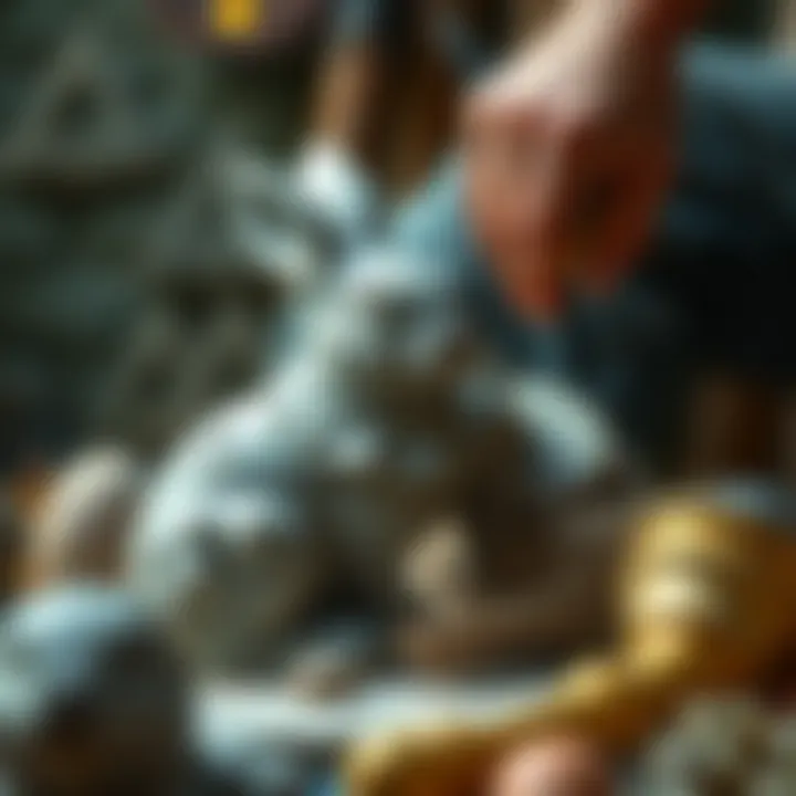 Artisan carving a detailed stone bunny sculpture