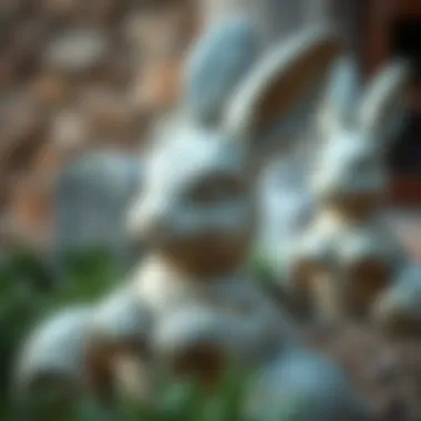 Close-up of a stone Easter bunny sculpture showing craftsmanship