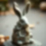 Floral Elegance: Stone Bunny Sculpture Intricate stone Easter bunny sculpture with floral designs